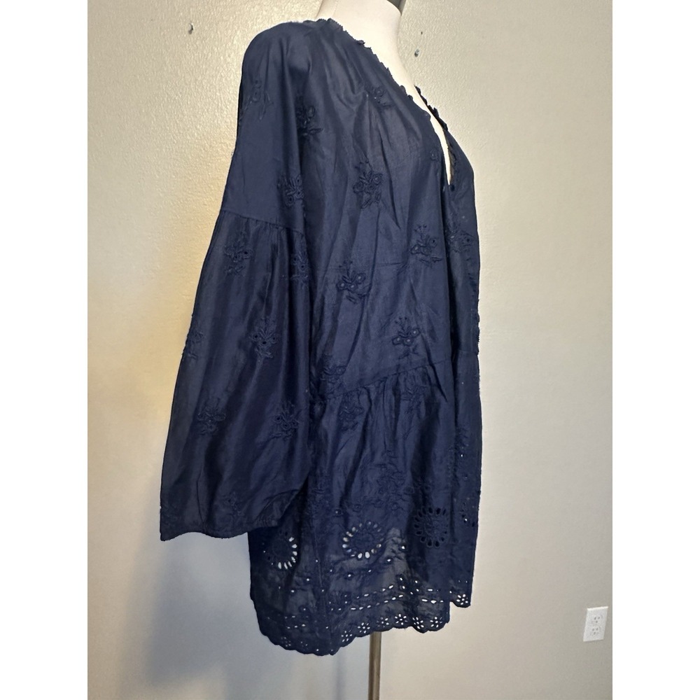 NWT J.JILL Everyday Blouse 3/4 Sleeve Peplum Ruffle V Neck Navy Eyelet Women XLT - Picture 6 of 7